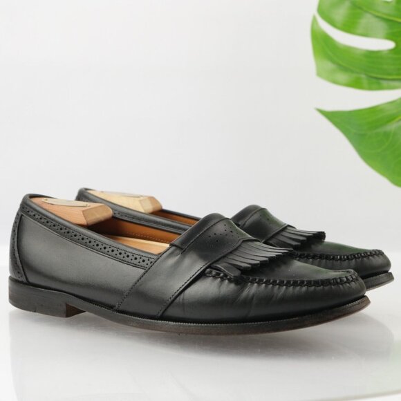 VTG Cole Haan Mens Loafer Size 9.5 D Black Leather Kiltie Shoe American Handsewn main image 4